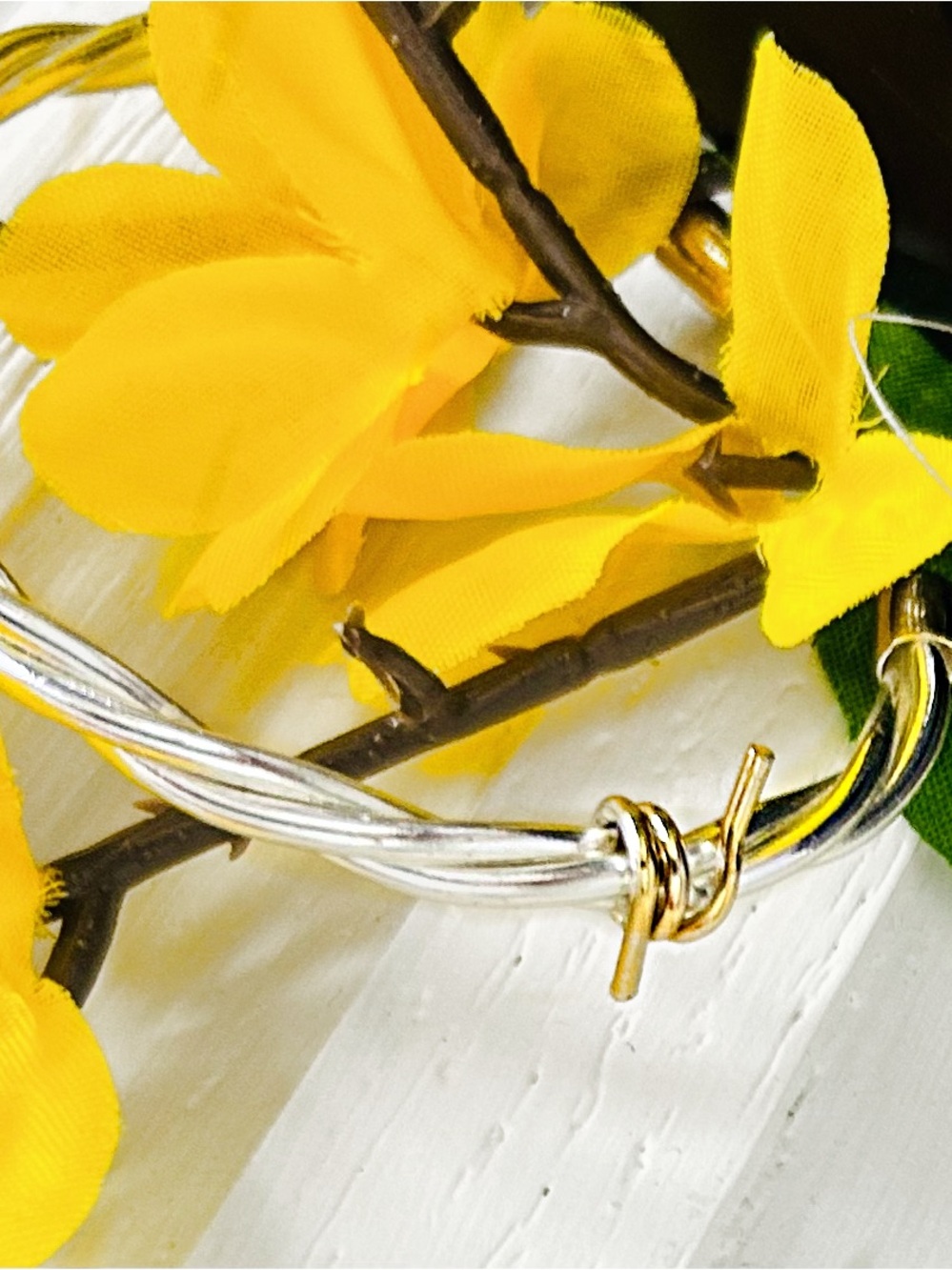 Elegant Two-Tone Twisted Cable Cuff Bracelet - Silver and Gold - Picture 8 of 11
